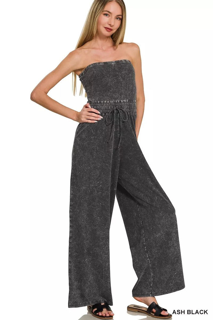 Zenana Acid Washed Strapless Tube Tops Jumpsuit | Nikki &amp; Co. Boutique