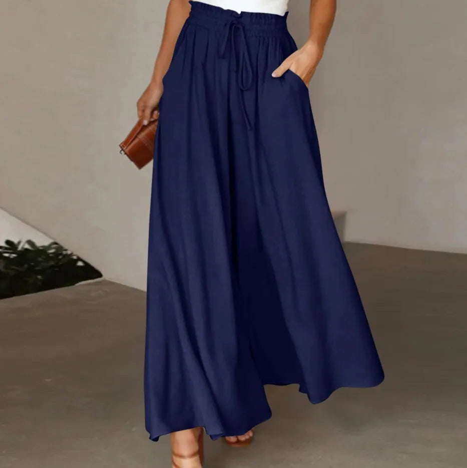Summer Women's Wide Leg Pants With Elastic Waistband, Wide Leg High Waist Long Skirt Pants Casual Wide Leg Loose Pants