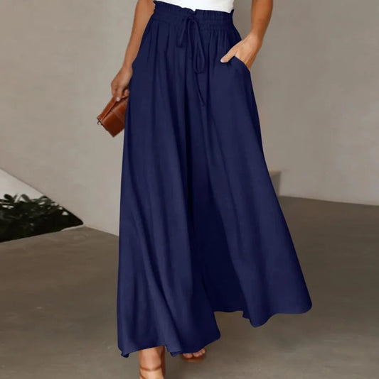 Summer Women's Wide Leg Pants With Elastic Waistband, Wide Leg High Waist Long Skirt Pants Casual Wide Leg Loose Pants