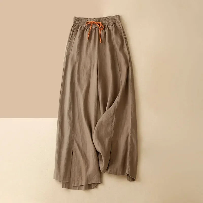 Gray Cotton Linen Casual Elastic High Waist Loose Wide Leg Women's Pants Ankle-Length Pants For Women Clothing Fashion