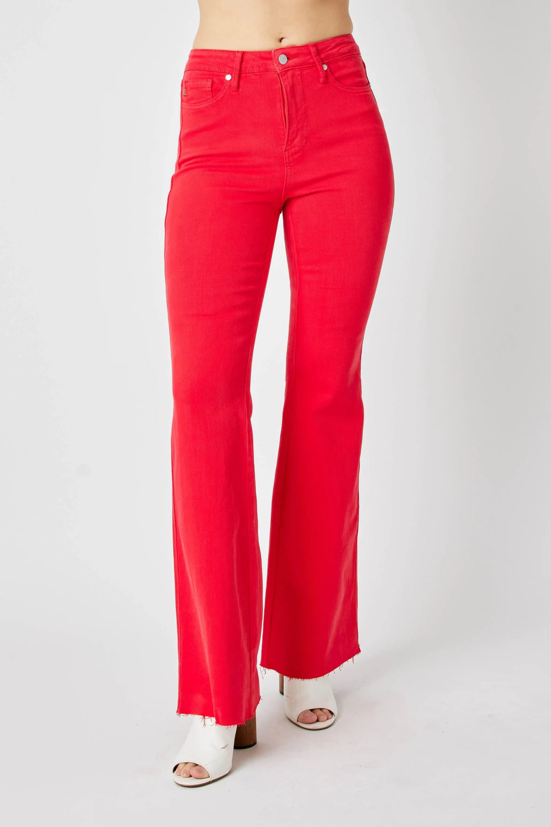 Judy Blue High-Rise Tummy Control Garment-Dyed Flare Jeans | Red - Nikki &amp; Co. Boutique