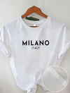 Plus - Size White Round Neck T - Shirt with Milano, Italy - themed Print: Fashion - forward and Urban - chic