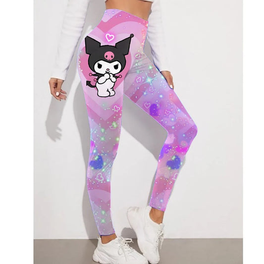 Fitness Women Sport Hello Kitty Kuromi print Waist Elastic Solid Yoga Leggings Gym Jogging Quick Dry Push Up Slim Pants Female