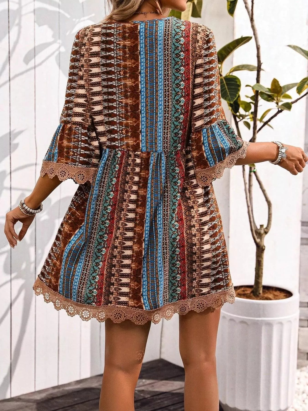 Printed V - Neck A - Line Dress - Nikki &amp; Co. Boutique