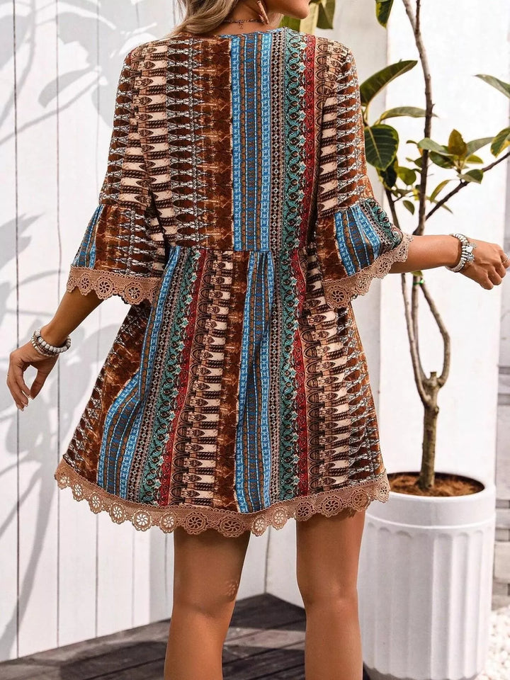 Printed V - Neck A - Line Dress - Nikki &amp; Co. Boutique