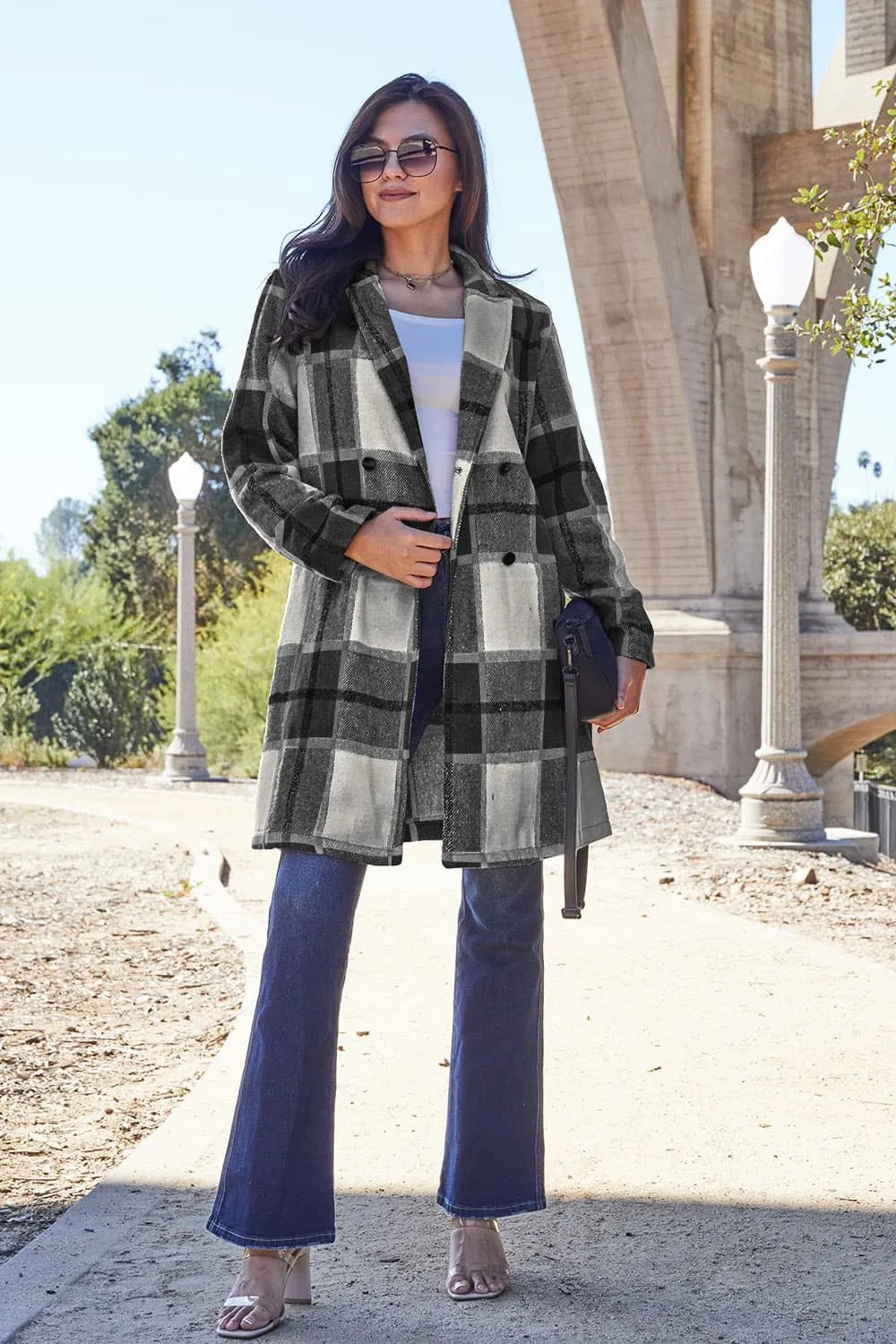 Double Take Full Size Plaid Button Up Lapel Collar Coat - Nikki &amp; Co. Boutique