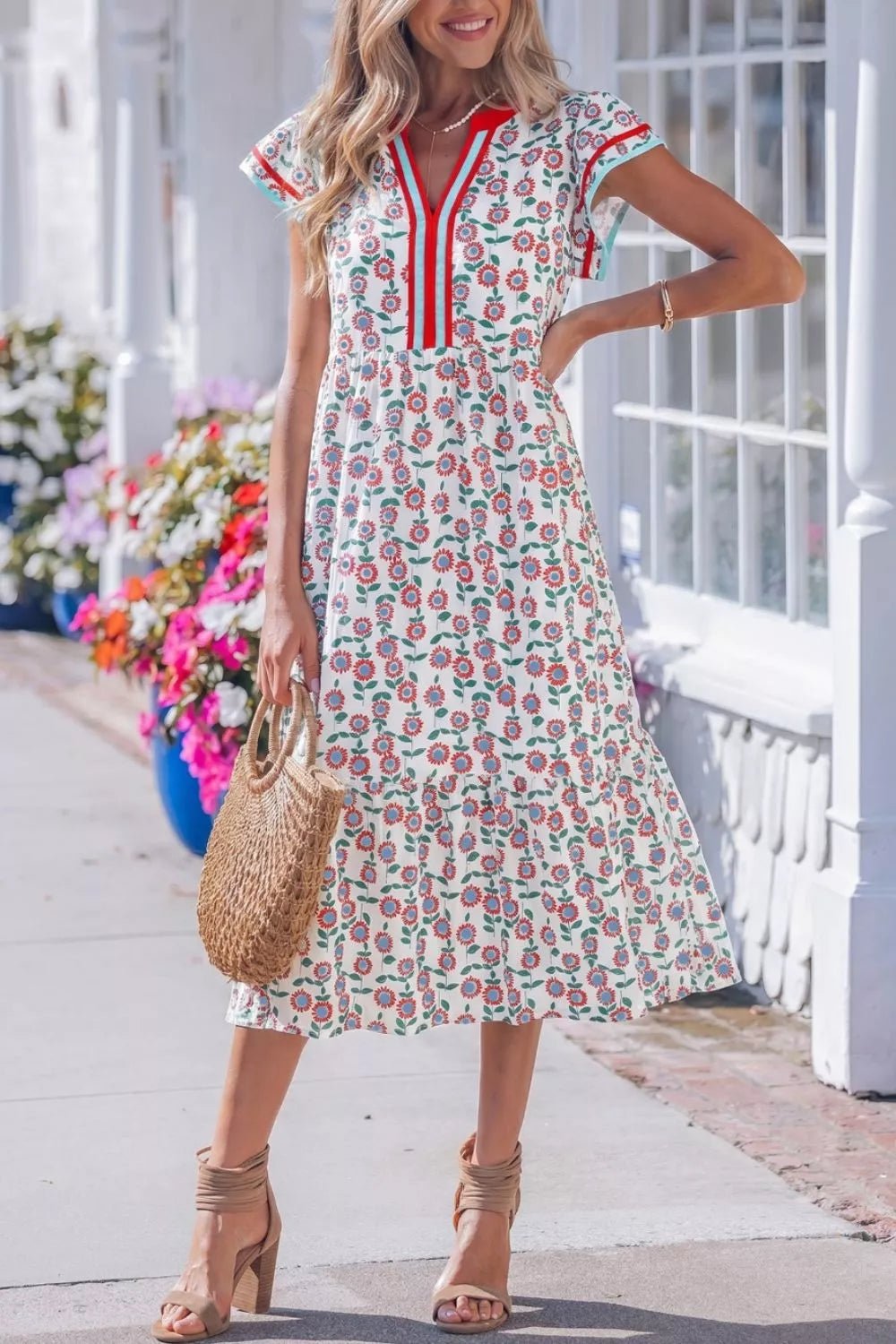 Floral Print Ruffle Sleeve Tiered Midi Dress - Nikki &amp; Co. Boutique