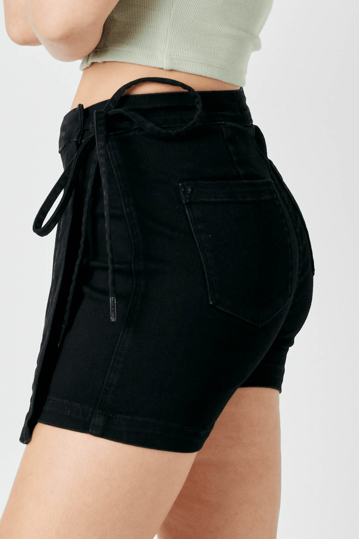 High Waist, Black Denim Side Tie Skort, Plus (NP) - Nikki &amp; Co. Boutique