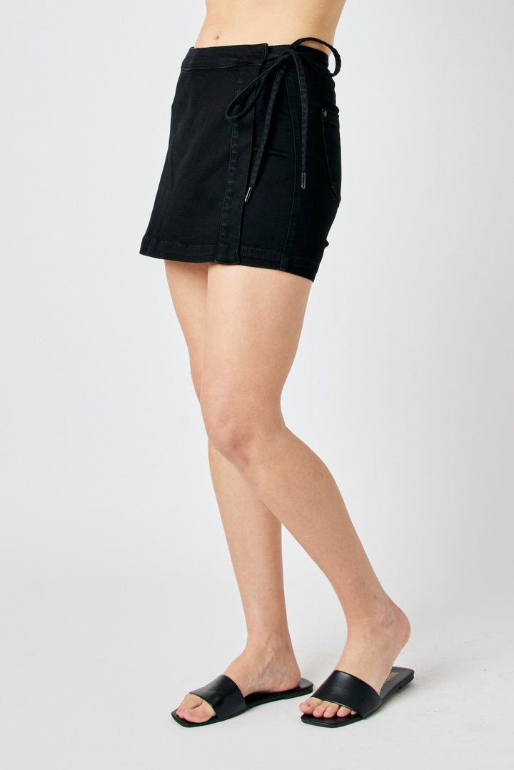 High Waist, Black Denim Side Tie Skort, Plus (NP) - Nikki &amp; Co. Boutique