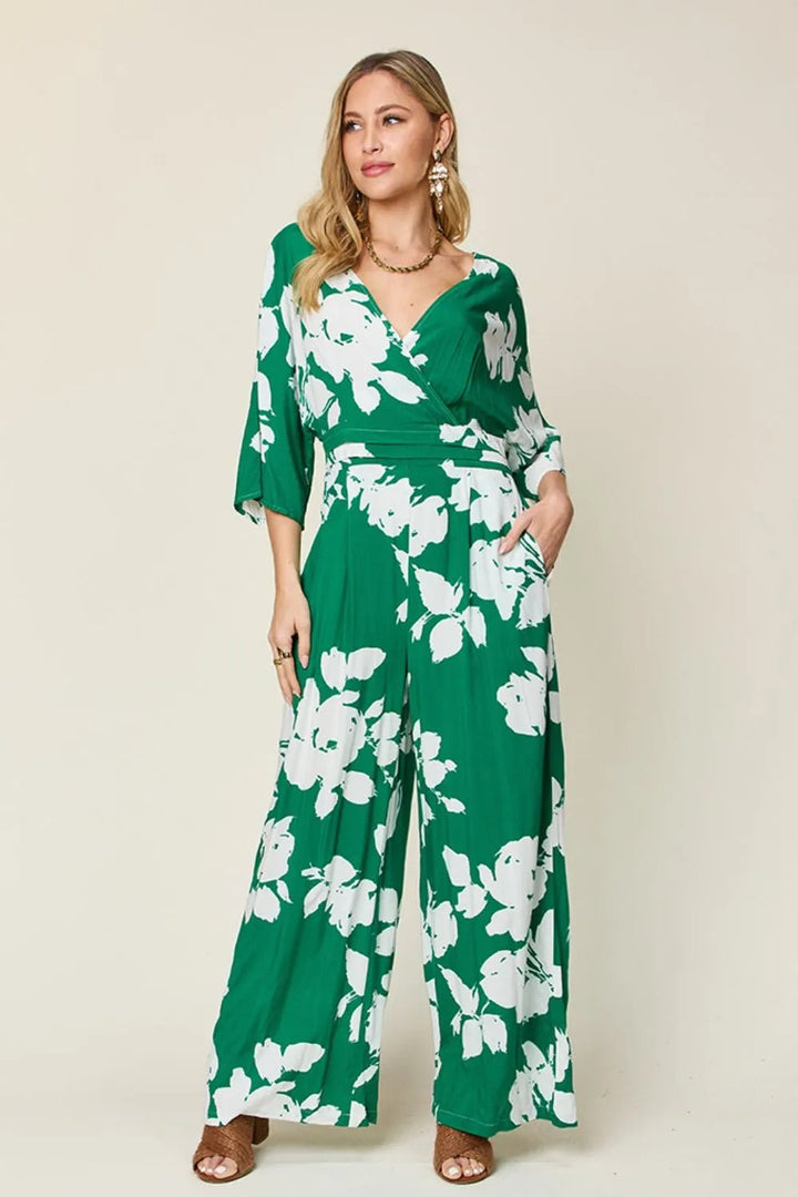 Double Take Full Size Printed Tie Back Wide Leg Jumpsuit | Nikki &amp; Co. Boutique