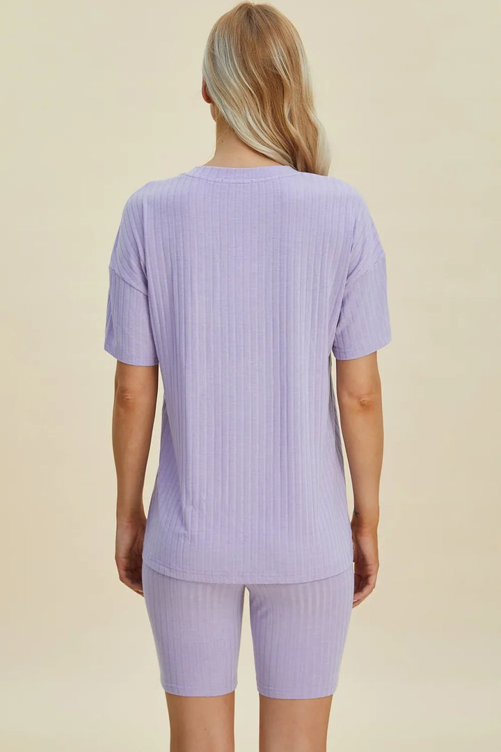 Basic Bae Full Size Ribbed V-Neck Shorts Sleeve Tops and Shorts Sets | Nikki &amp; Co. Boutique