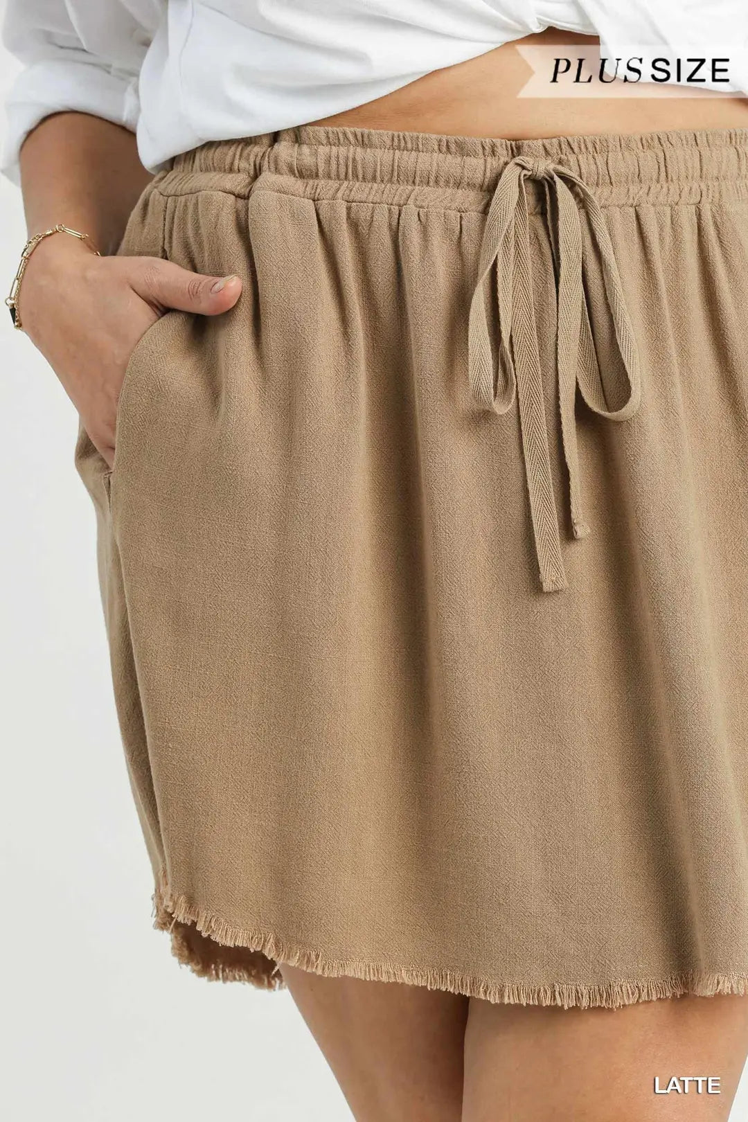 Linen Blend High Waist, Fringe Hem Skirt with Pockets (NP) - Plus, 2 Colors - Nikki & Co. Boutique