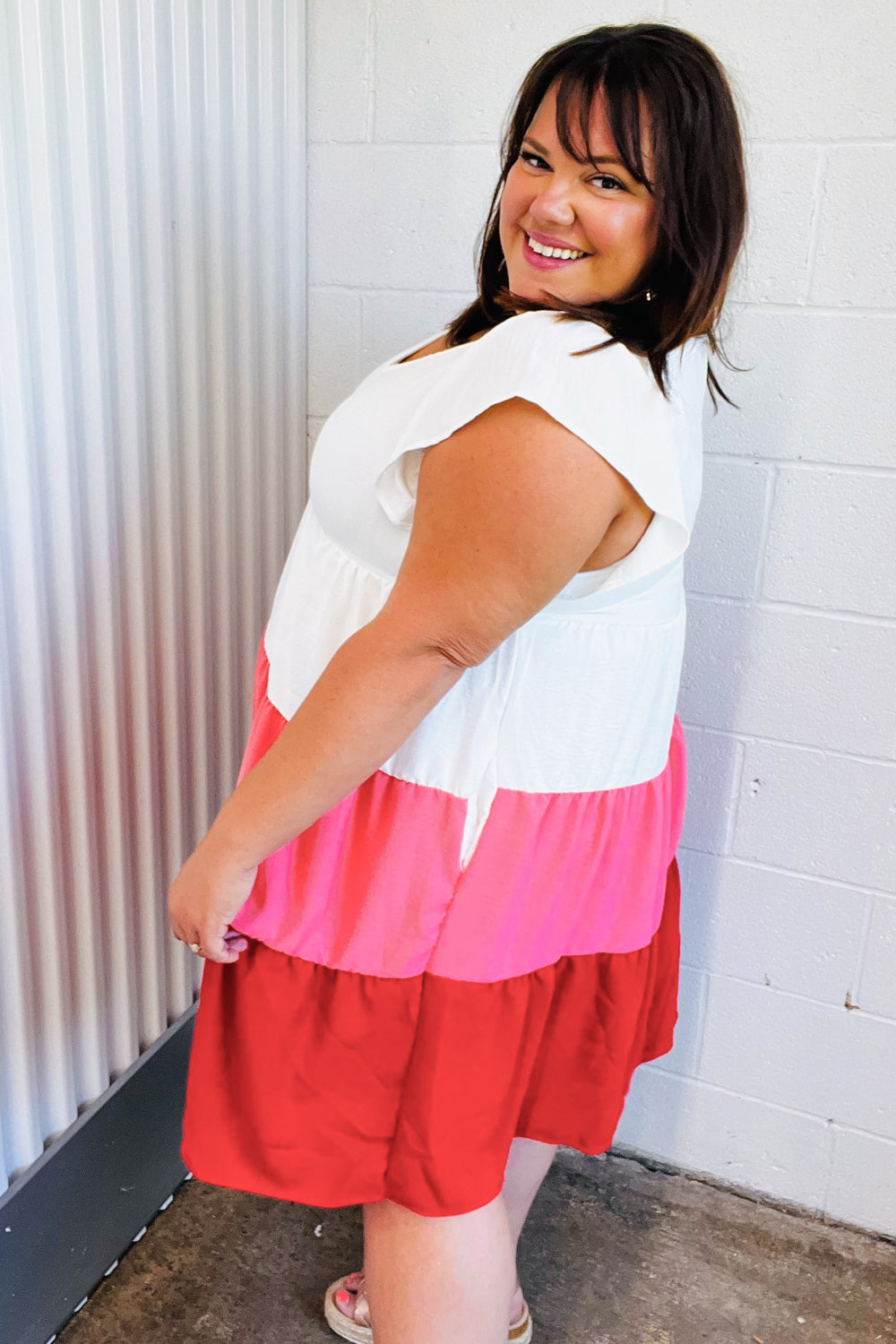 Peach &amp; Cherry Red Tiered Frill Sleeve Midi Dress | Nikki &amp; Co. Boutique