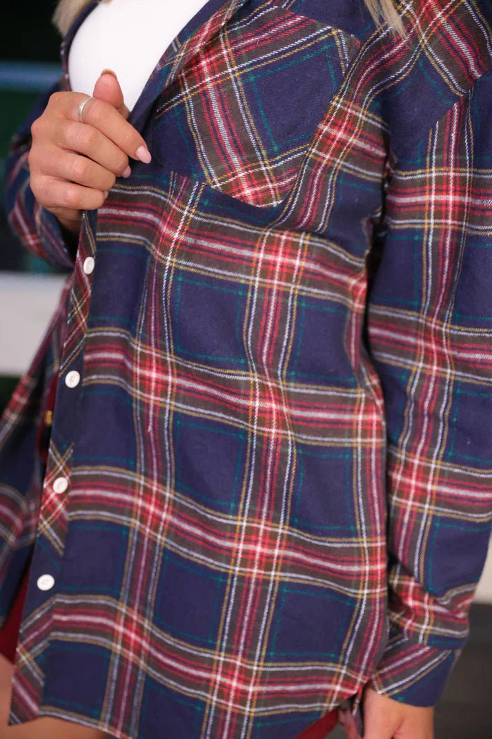 Lola Flannel Tunic Top - Navy (NP) - Nikki &amp; Co. Boutique