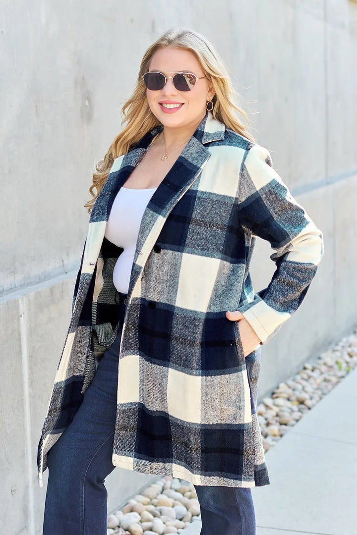Double Take Full Size Plaid Button Up Lapel Collar Coat - Nikki &amp; Co. Boutique