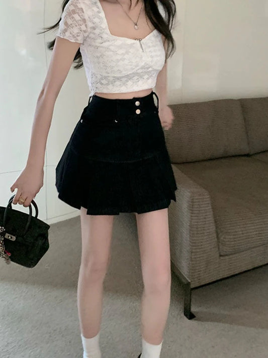 Woman Denim Skirt Mini Blue Jeans Skirts for Women High Waist Clothing Sales Vintage Aesthetic Y2k Casual Quality Modest Stylish