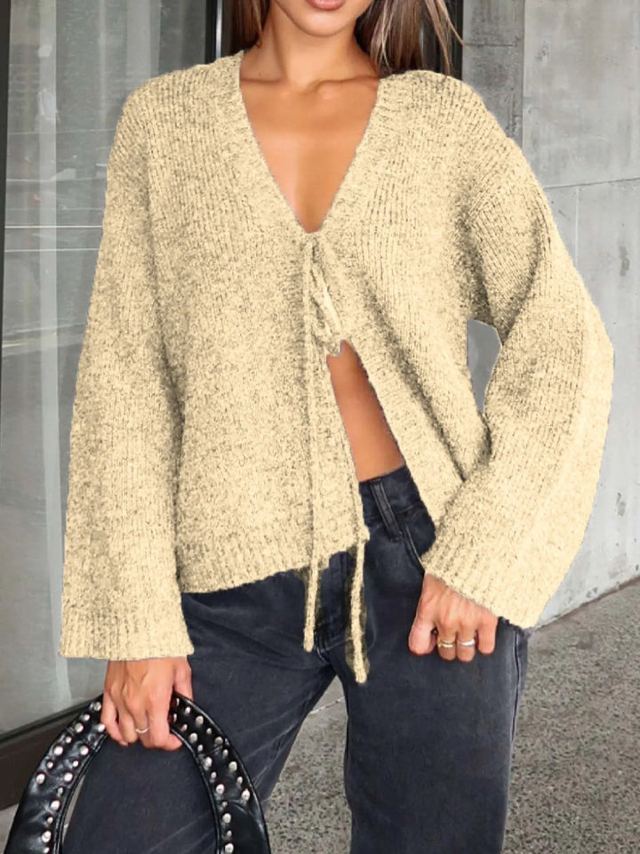 Open Front Tied Sweater Cardigan - Nikki &amp; Co. Boutique