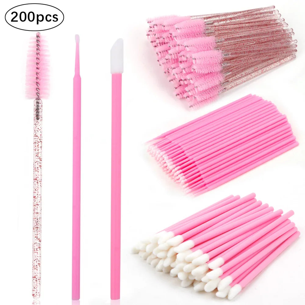200 pcs Disposable Brushes Set, Mascara Wands, Lip Brushes, Micro brush Applicator Swab for Eyelash Extension, Eyebrow Makeup Tools