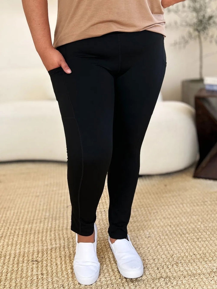 Wide Waistband Full-Length Sports Leggings with Pockets - Nikki &amp; Co. Boutique