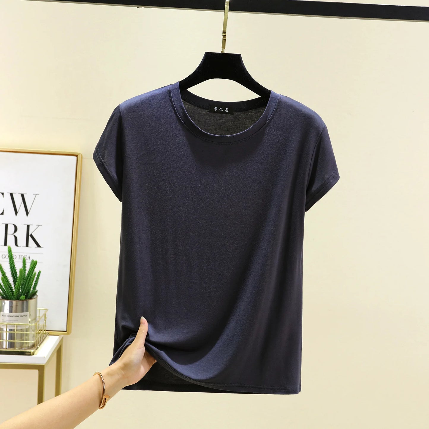 Plus size L to 6XL Modal O-Neck Tshirt Short Sleeves Solid color Slim Fit T-shirts summer women's tee tops all match