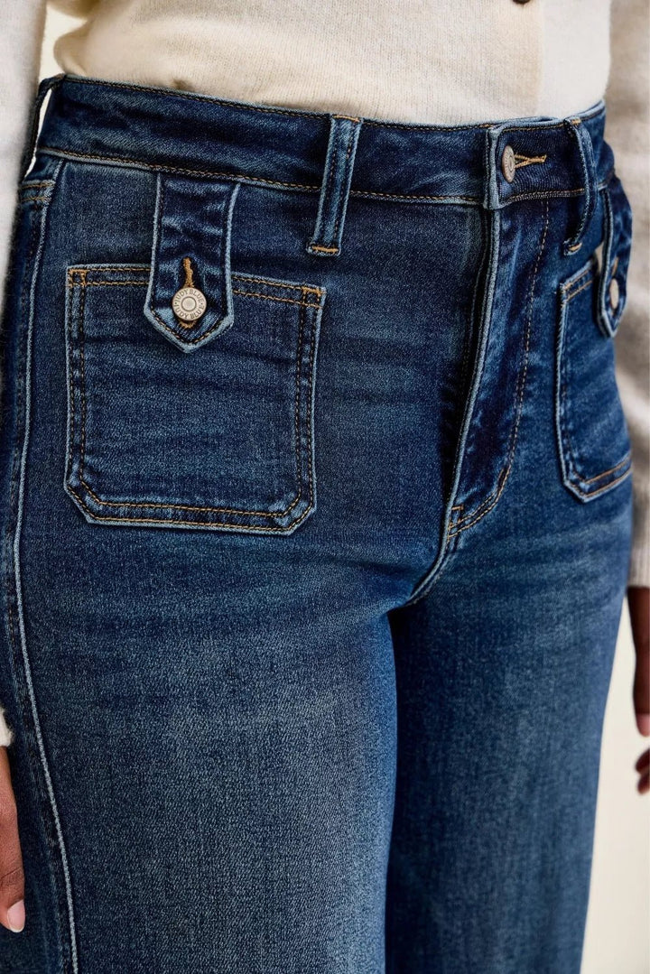 Judy Blue High Waist Lux Retro Wide Leg Jeans – Dark Fade Indigo - Nikki &amp; Co. Boutique