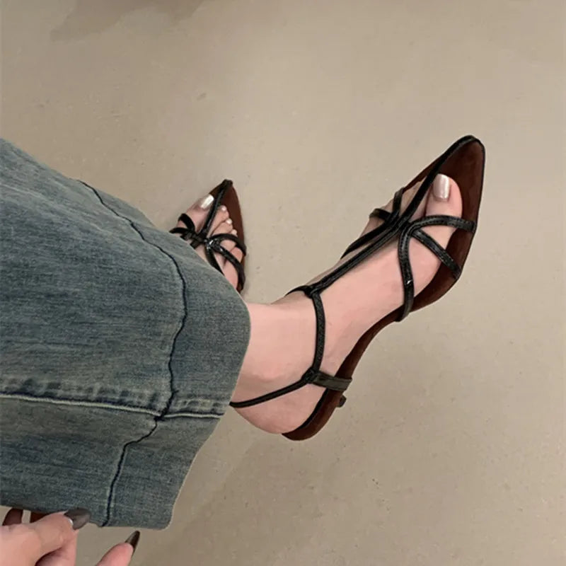 Bailamos Brand Women Sandal Shoes Fashion Pointed Toe Ankle Strap Ladies Elegant Gladiator Shoes Low Heel Pumps Mujer