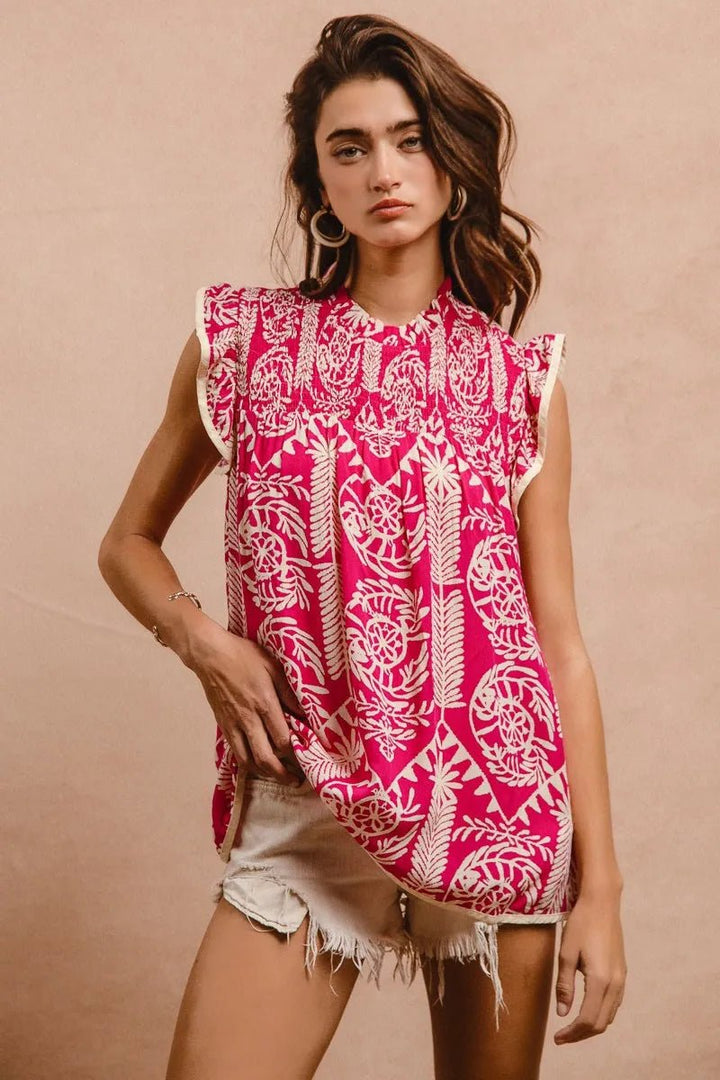 BiBi Printed Ruffle Sleeve Tops | Nikki &amp; Co. Boutique