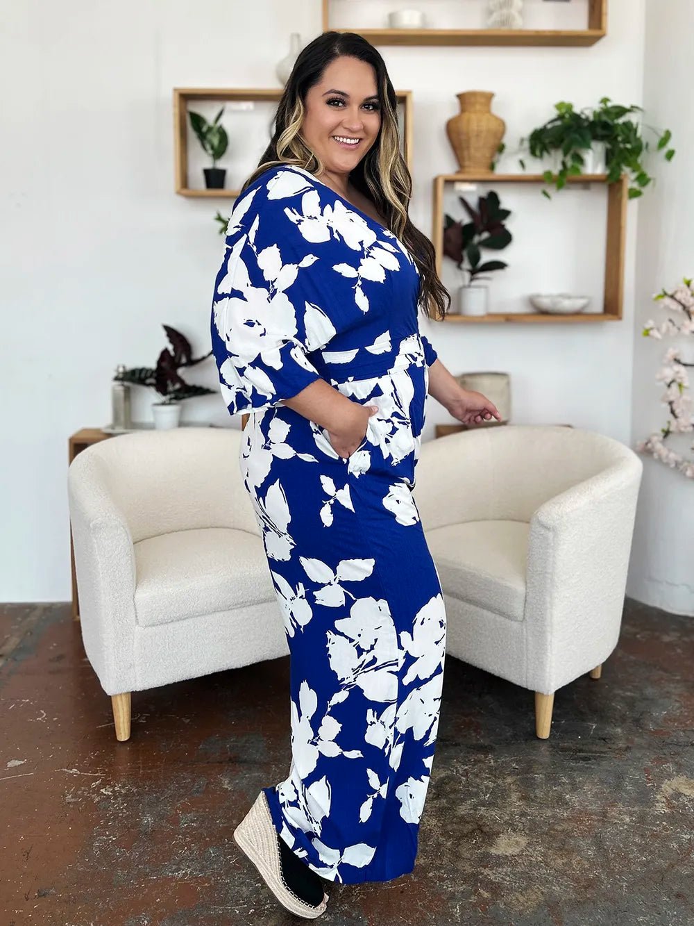 Double Take Full Size Printed Tie Back Wide Leg Jumpsuit | Nikki &amp; Co. Boutique