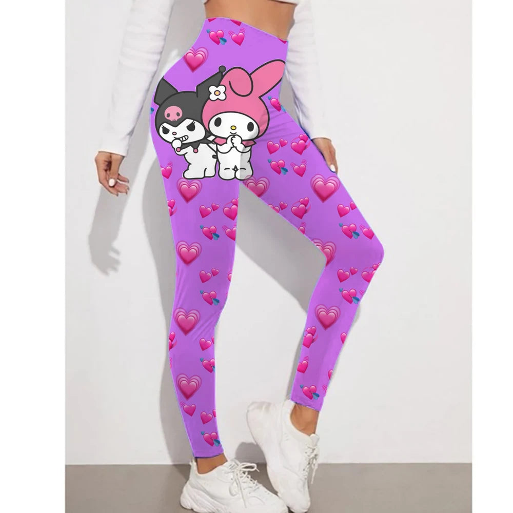 Fitness Women Sport Hello Kitty Kuromi print Waist Elastic Solid Yoga Leggings Gym Jogging Quick Dry Push Up Slim Pants Female