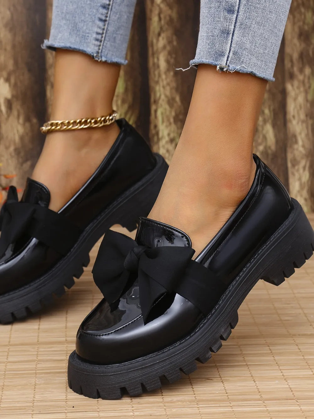 Bow PU Leather Round Toe Loafers | Nikki &amp; Co. Boutique