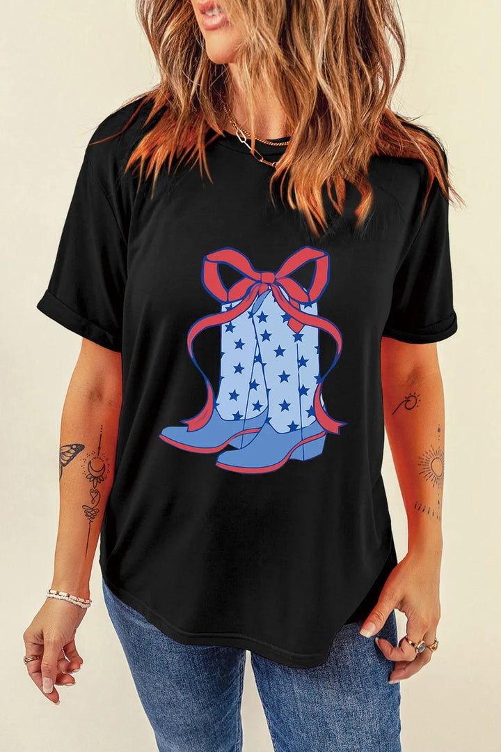 Boot Graphic Round Neck Shorts Sleeve T-Shirt - Nikki &amp; Co. Boutique