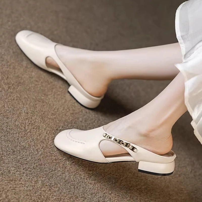 Women Slippers Heeled Sandals Comfort Mules Shoes Woman Loafers Brand Casual Shoes Shallow Summer Soft Leather Sandalias