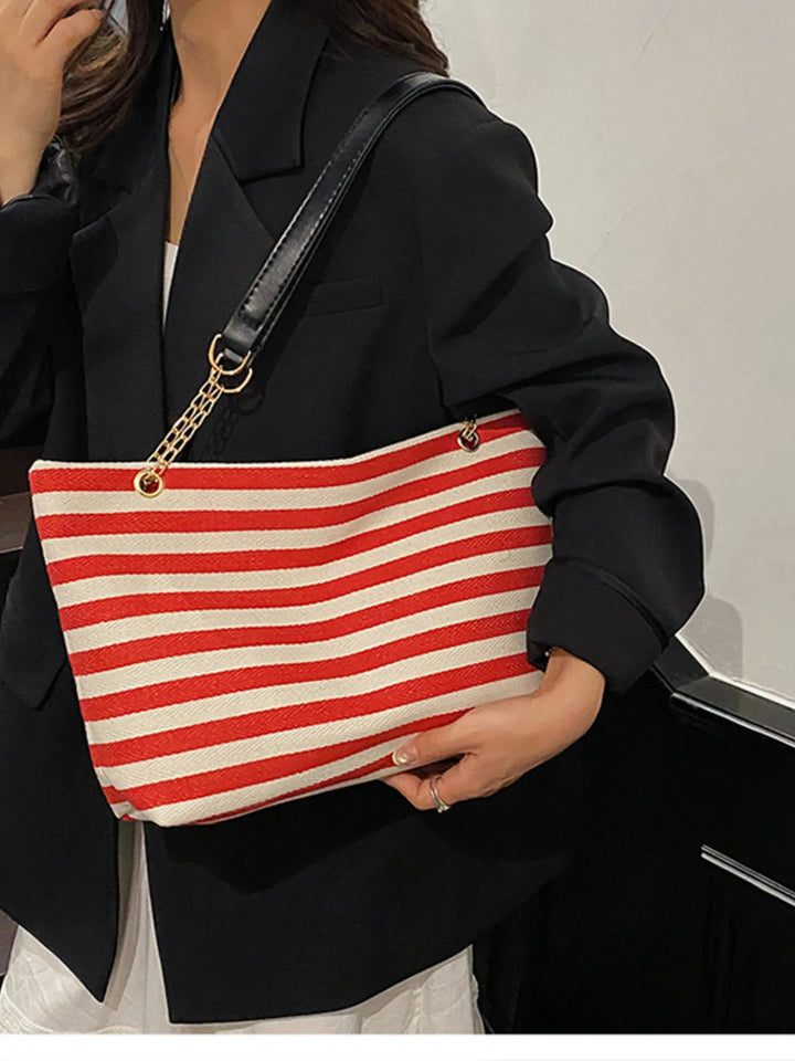 Striped Shoulder Bag with Chain Detail - Nikki &amp; Co. Boutique