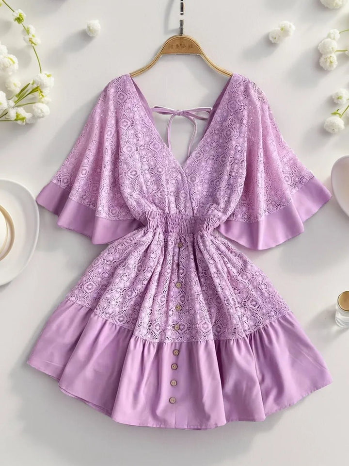 Ruffle Hem Tie Back Lace Mini Dress | Nikki &amp; Co. Boutique