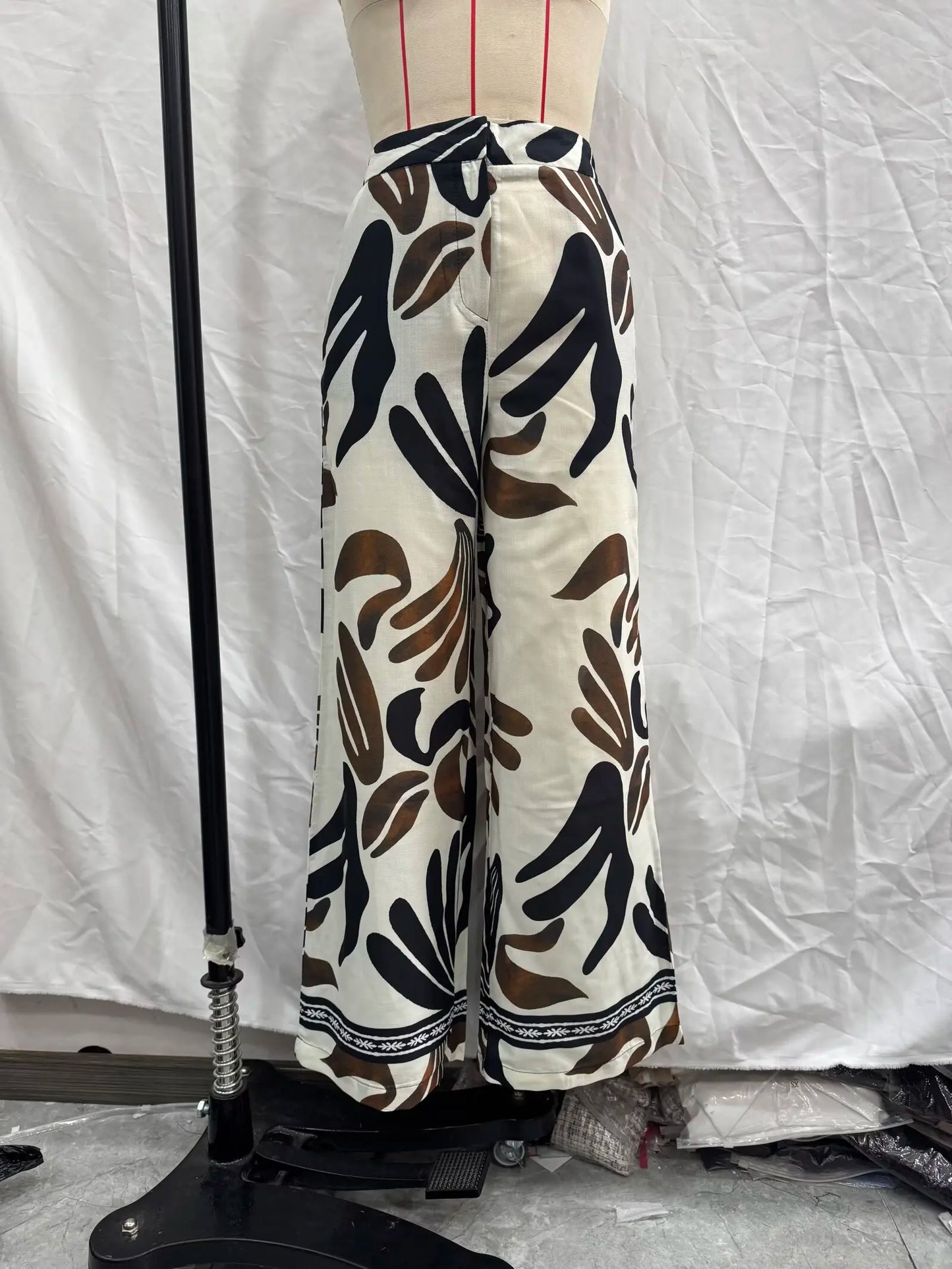 European and American style new print retro mid-waist wide-leg casual pants