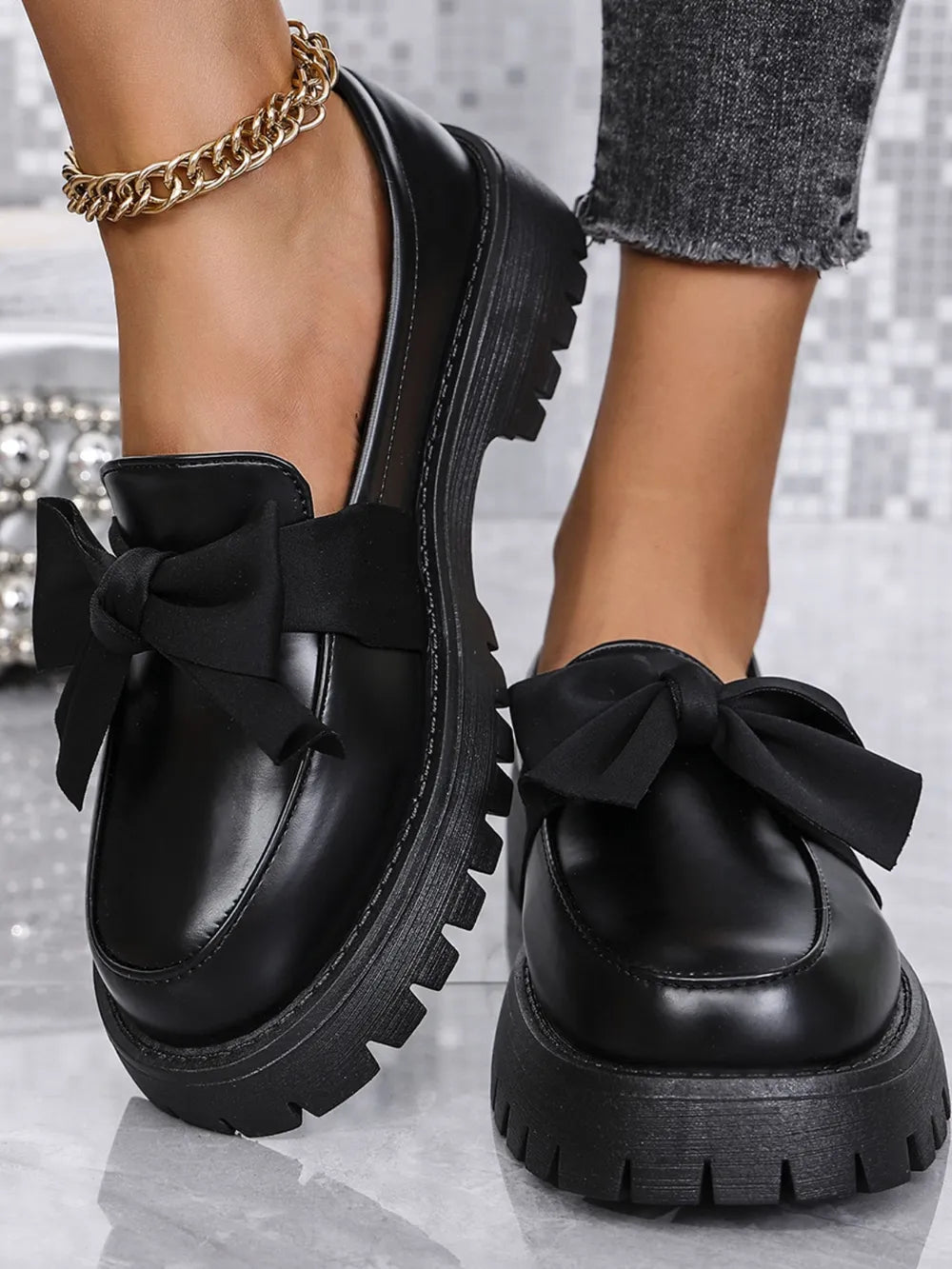 Bow PU Leather Round Toe Loafers | Nikki &amp; Co. Boutique