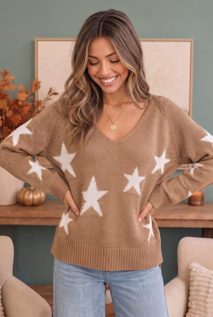 Reach for the Stars V-Neck Knit Sweater - Nikki &amp; Co. Boutique