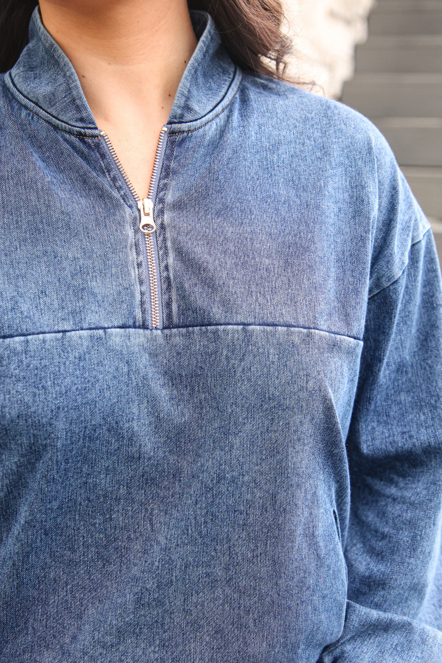 Refined Denim Quarter Zip Pullover - Light Wash (Pre-order)