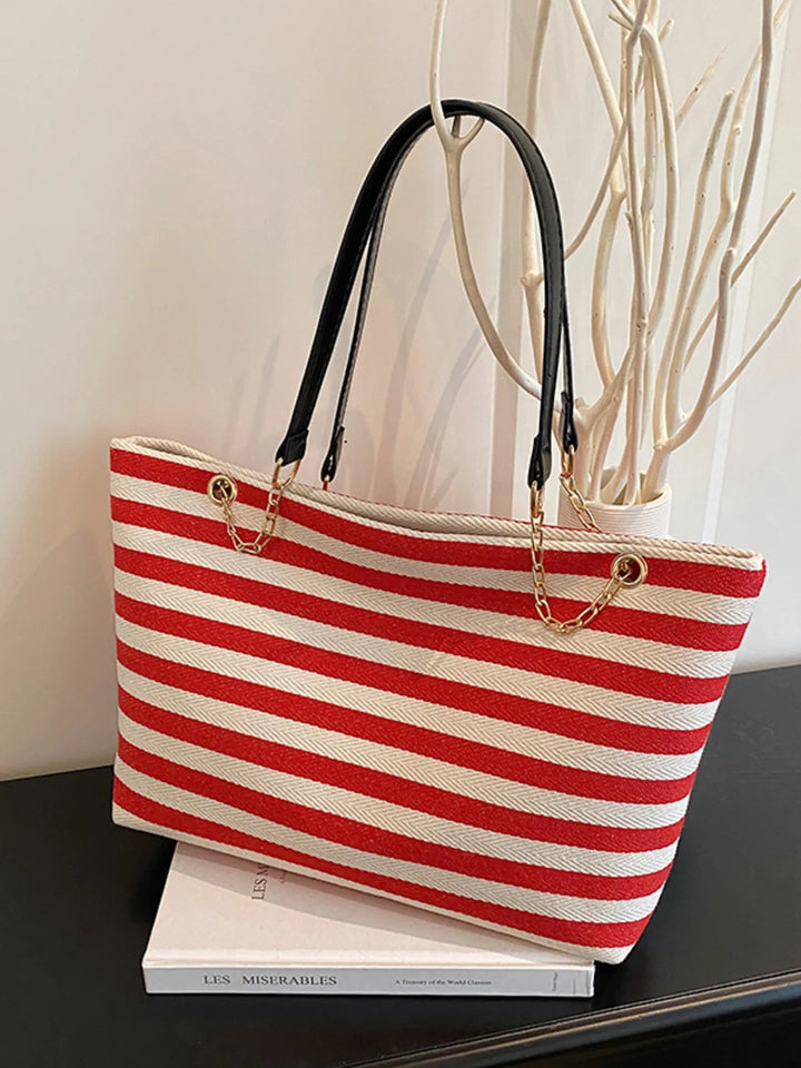 Striped Shoulder Bag with Chain Detail - Nikki &amp; Co. Boutique