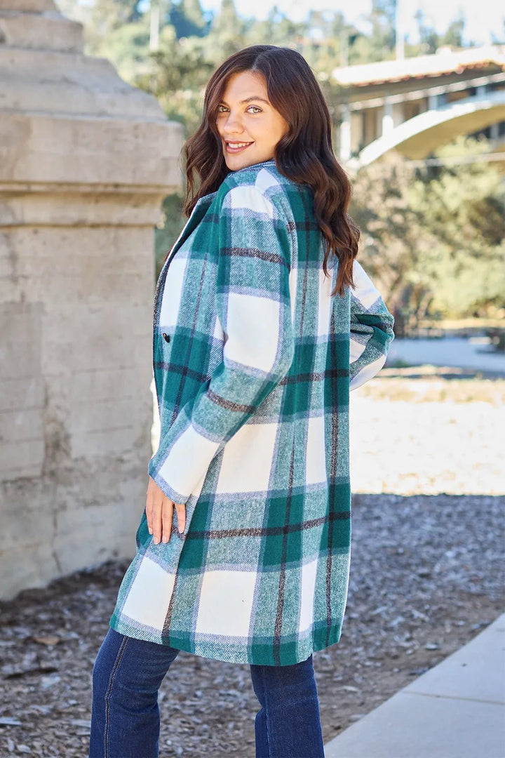 Double Take Full Size Plaid Button Up Lapel Collar Coat - Nikki &amp; Co. Boutique