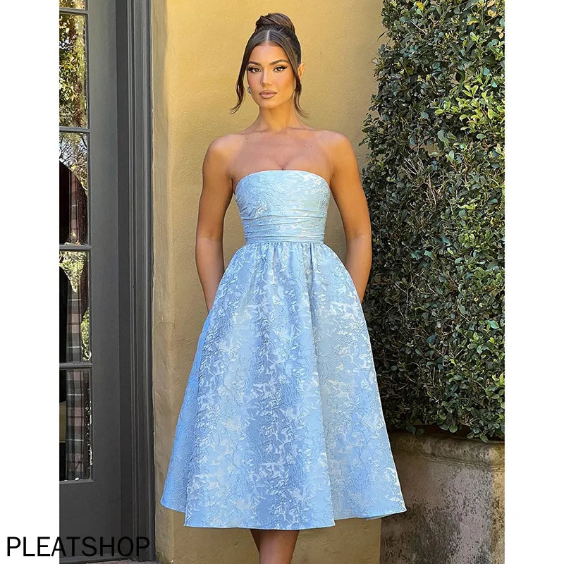 Women's New European and American Temperament Sexy Slim-fit Jacquard Satin Tube Top Dress