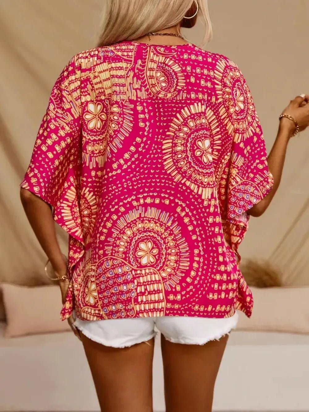 Printed V - Neck Half Sleeve Tops - Nikki &amp; Co. Boutique