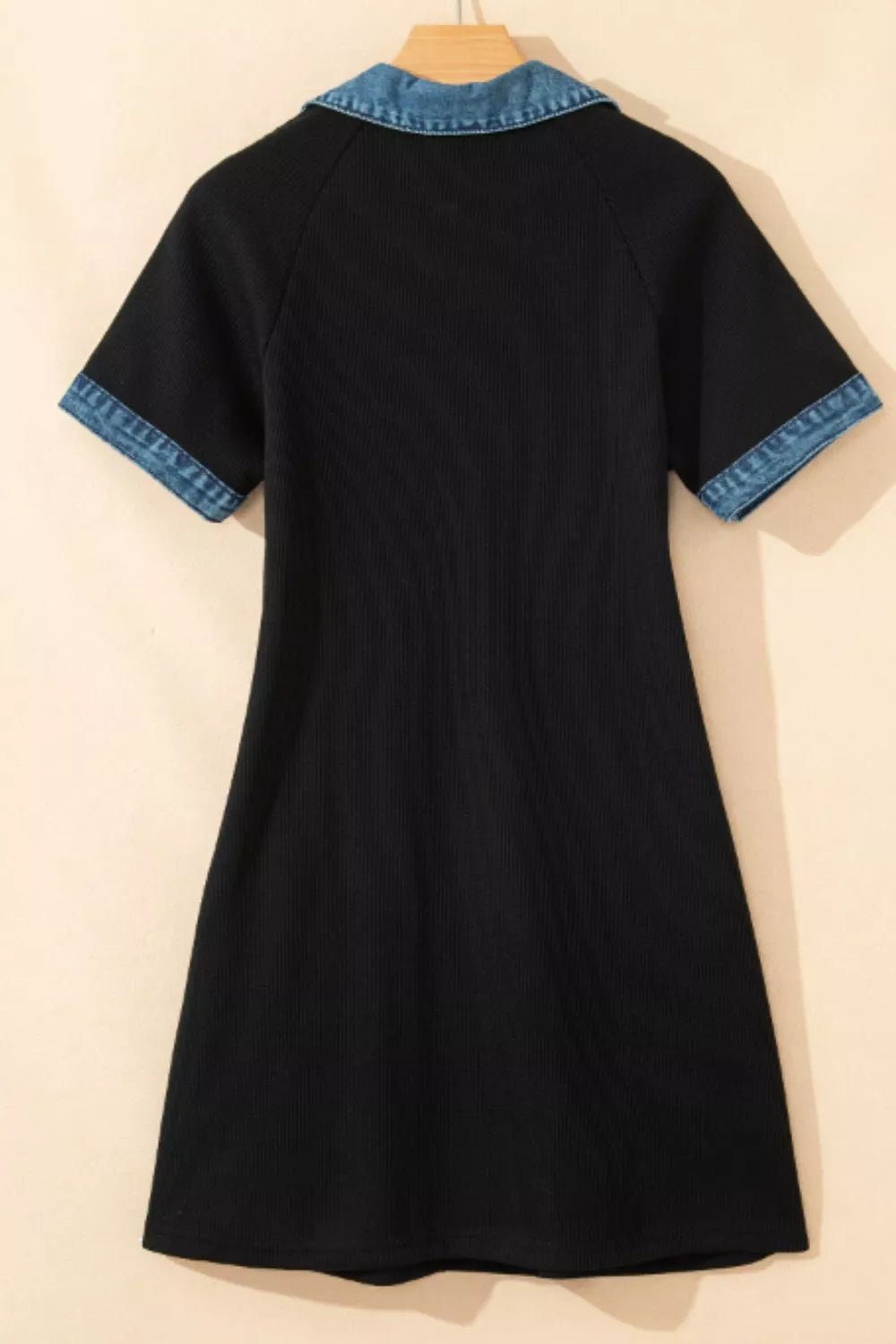Casual Denim Trim Button - Down Mini Dress in Black - Nikki &amp; Co. Boutique