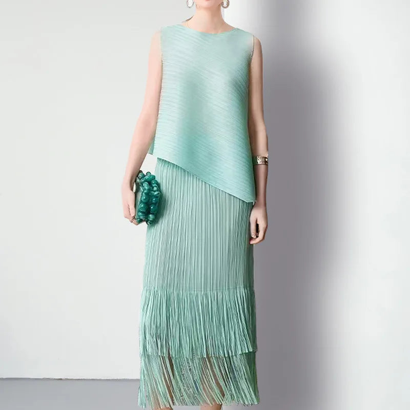 HKSH Spring Summer New Women Tide Young Style Y2K Contracted Fashion Ins Elegant Temperament Pleated Fabricevening Dress HK5086