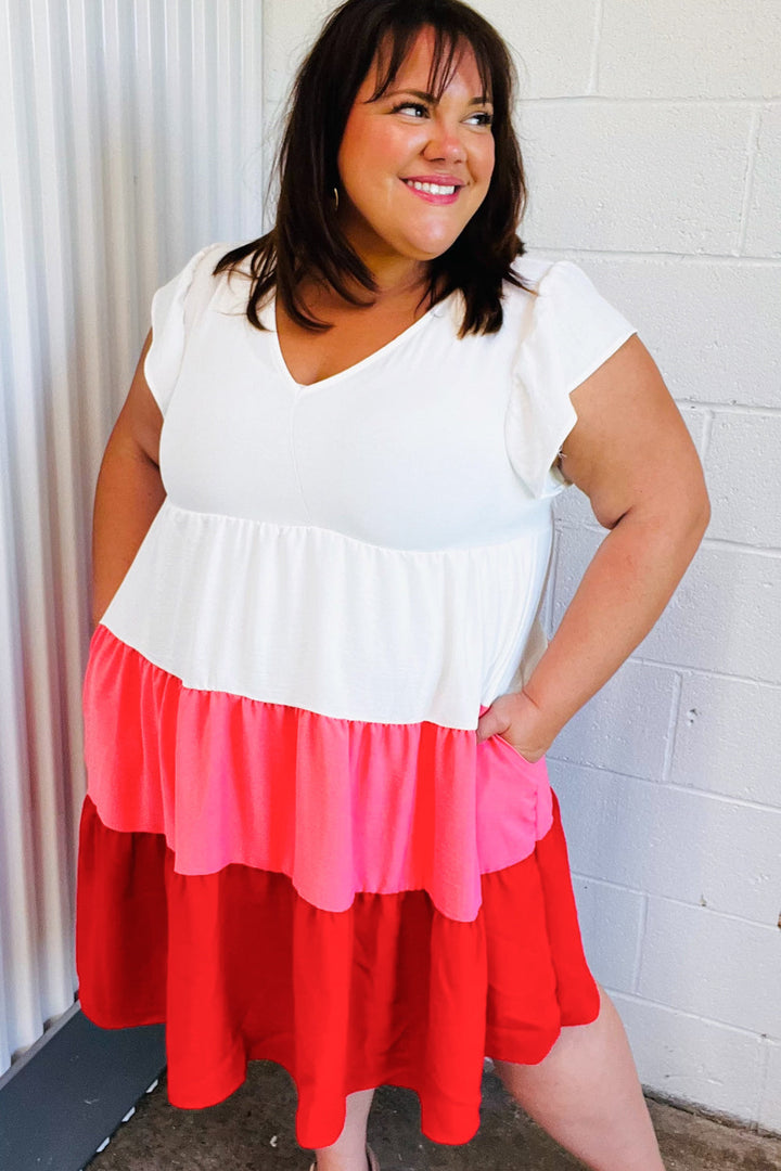 Peach &amp; Cherry Red Tiered Frill Sleeve Midi Dress | Nikki &amp; Co. Boutique