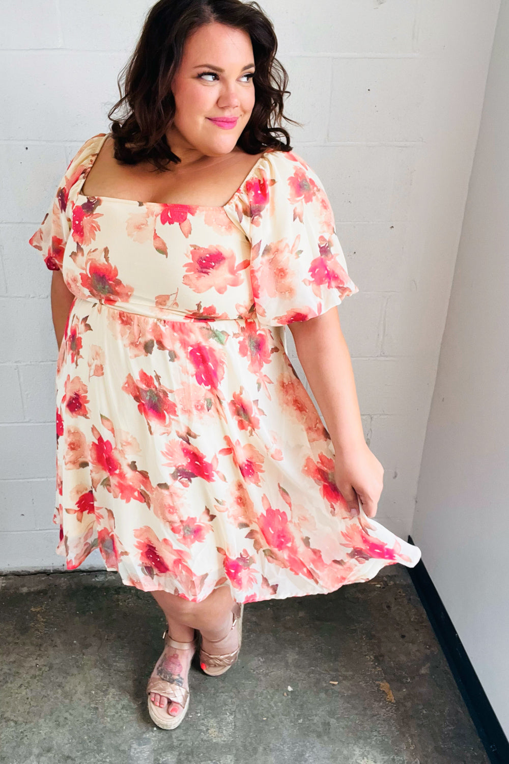 Peach Floral Chiffon Puff Sleeve Dress | Nikki &amp; Co. Boutique