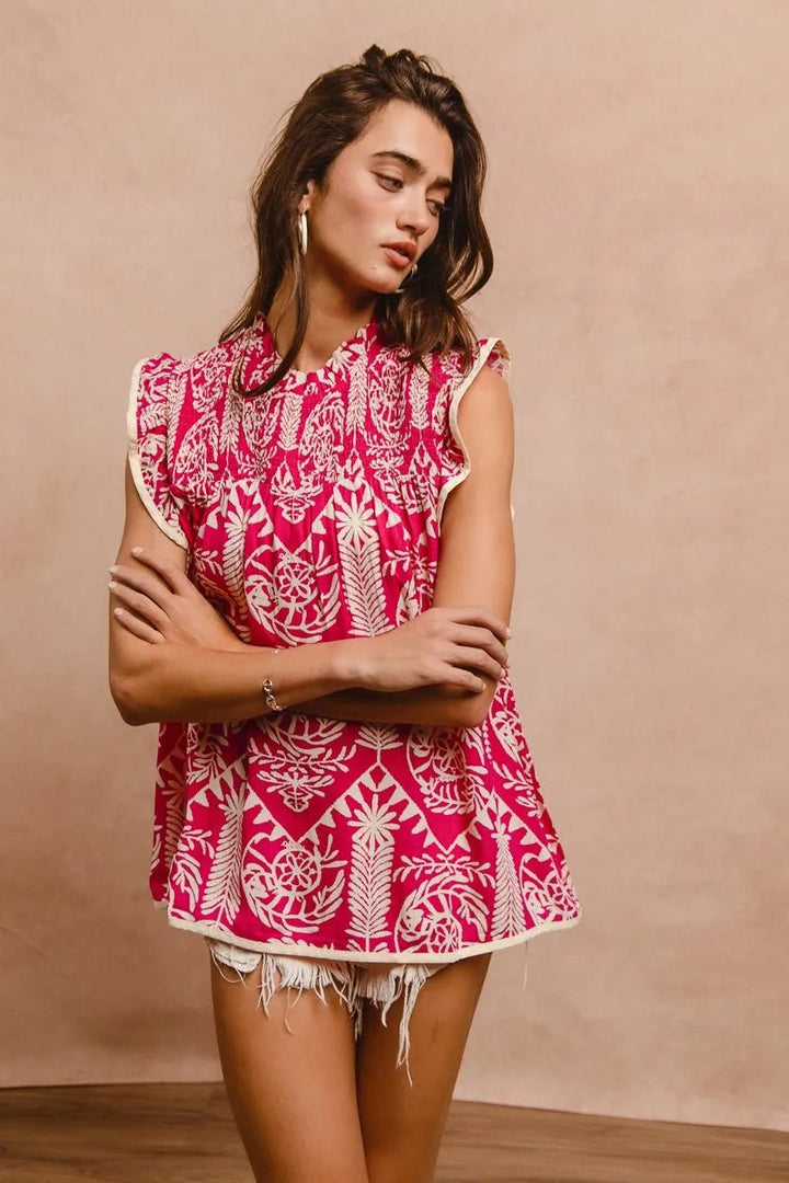 BiBi Printed Ruffle Sleeve Tops | Nikki &amp; Co. Boutique