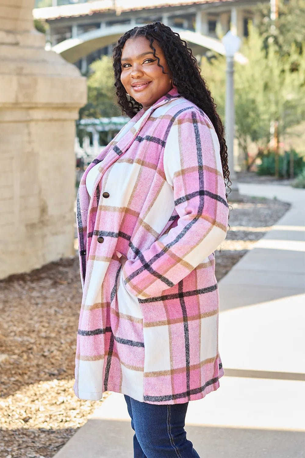Double Take Full Size Plaid Button Up Lapel Collar Coat - Nikki &amp; Co. Boutique