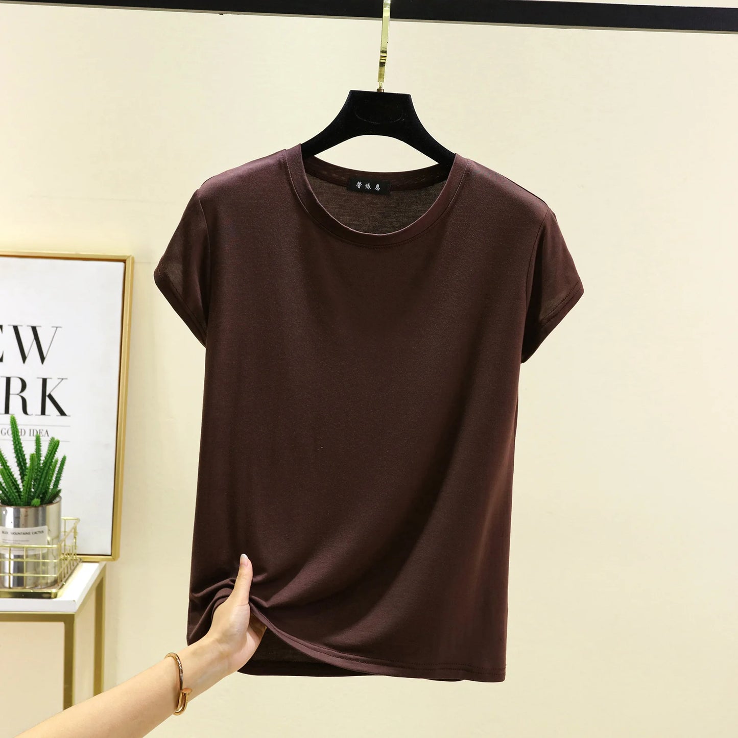 Plus size L to 6XL Modal O-Neck Tshirt Short Sleeves Solid color Slim Fit T-shirts summer women's tee tops all match