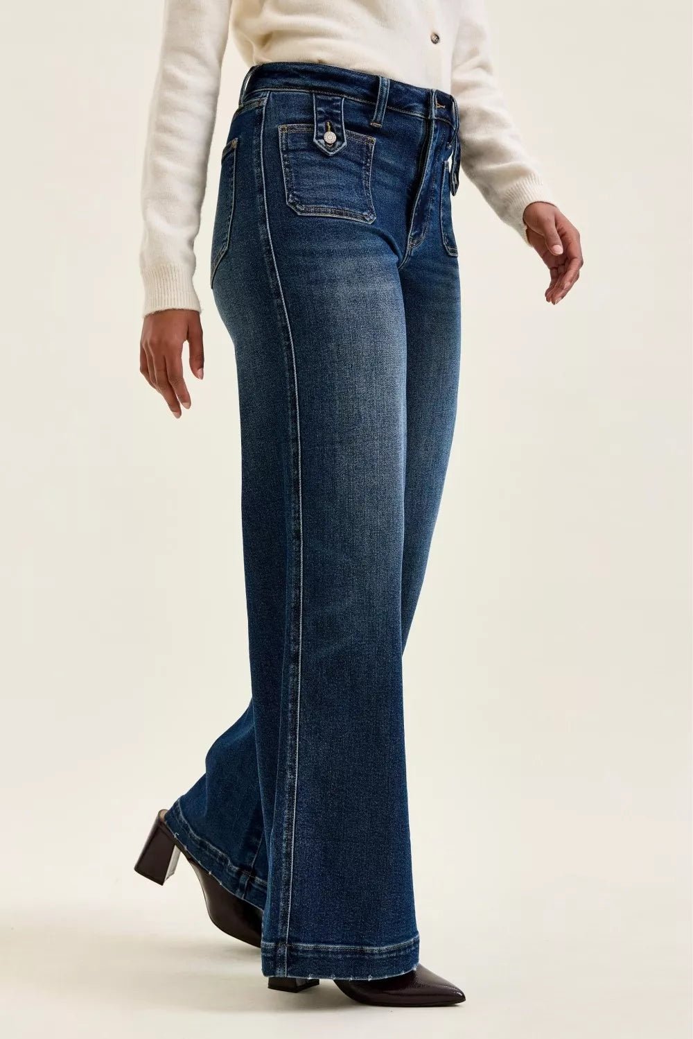 Judy Blue High Waist Lux Retro Wide Leg Jeans – Dark Fade Indigo - Nikki &amp; Co. Boutique